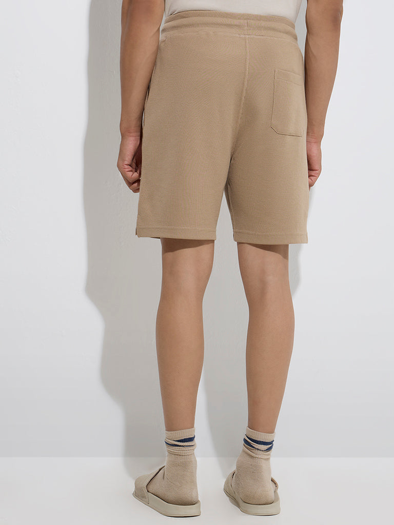 WES Lounge Beige Relaxed-Fit Mid-Rise Cotton-Blend Shorts