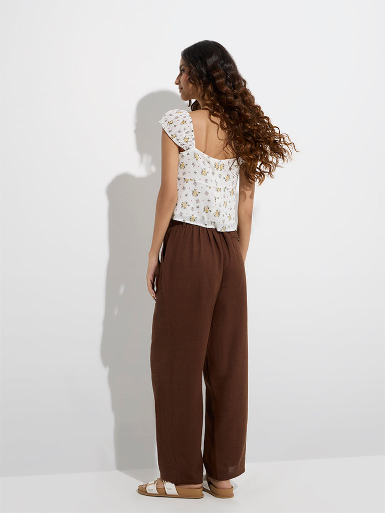 westisde Bombay Paisley Women's Brown Solid Cotton-Blend Pants for Everyday Back View