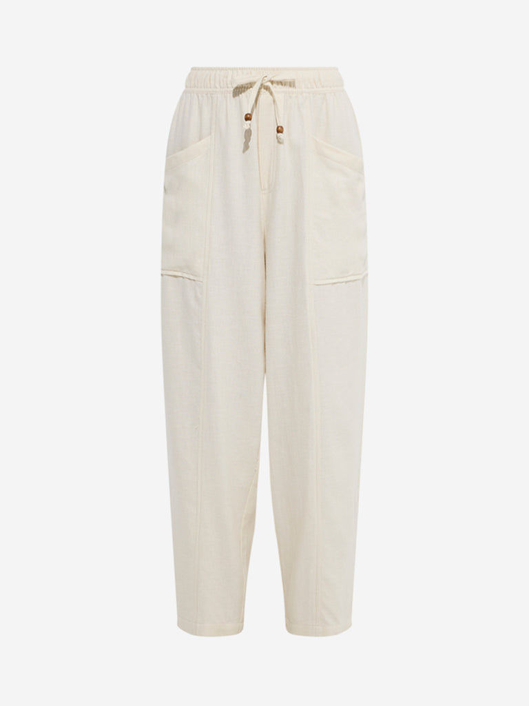 westisde Bombay Paisley Women's Off-White Solid Cotton-Blend Pants for Everyday Flatly View