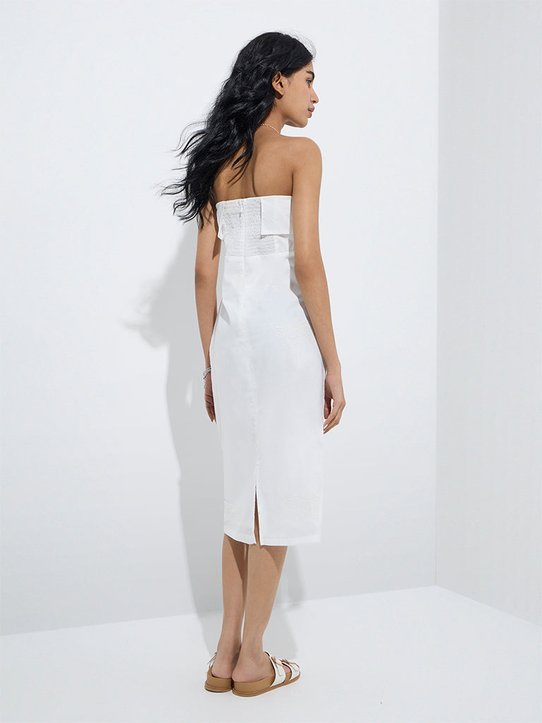 Bombay Paisley White Embroidered Cotton Tube Dress