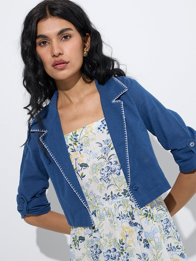 Bombay Paisley Blue Floral Tiered Cotton Dress with Jacket