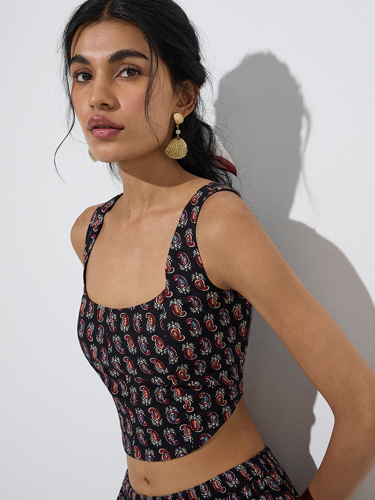 Bombay Paisley Black Paisley Pattern Cotton Top
