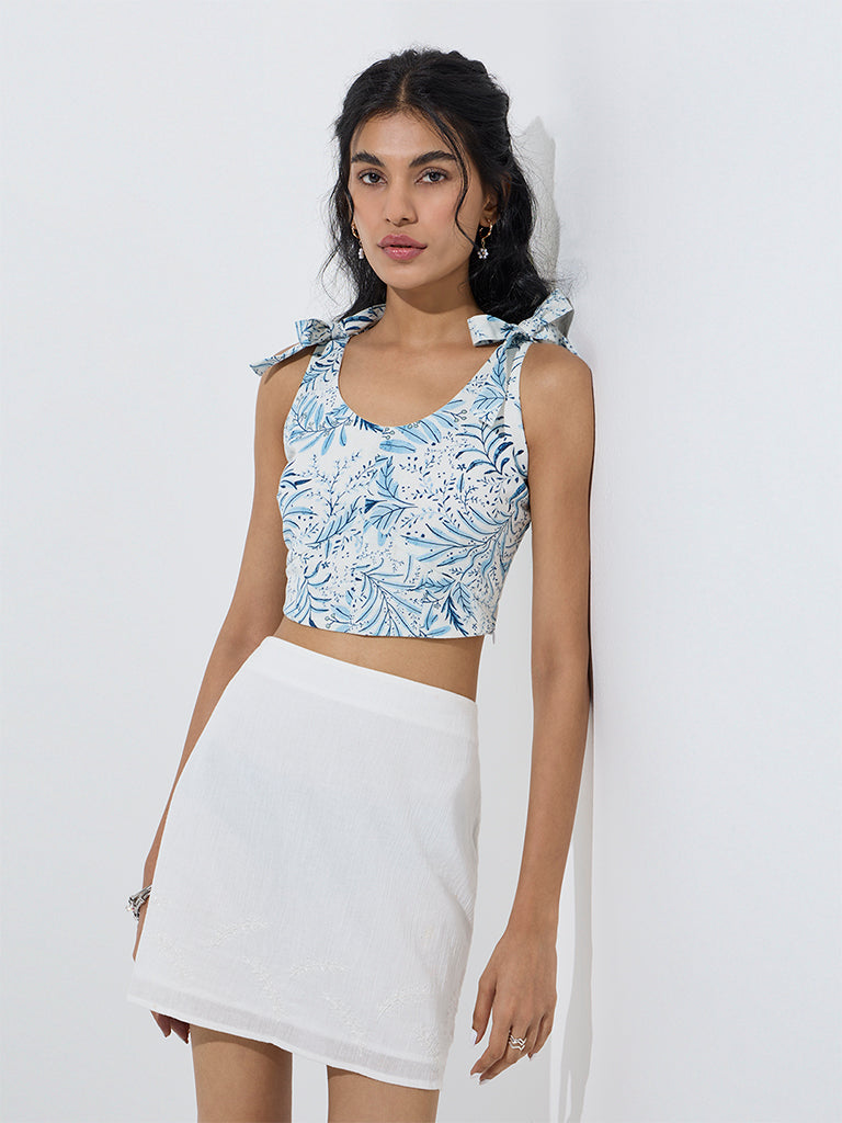 westisde Bombay Paisley Women's Blue Botanical-Inspired Cotton Top for Everyday Front View