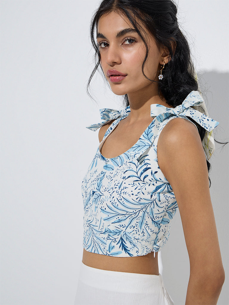 westisde Bombay Paisley Women's Blue Botanical-Inspired Cotton Top for Everyday Zoom View