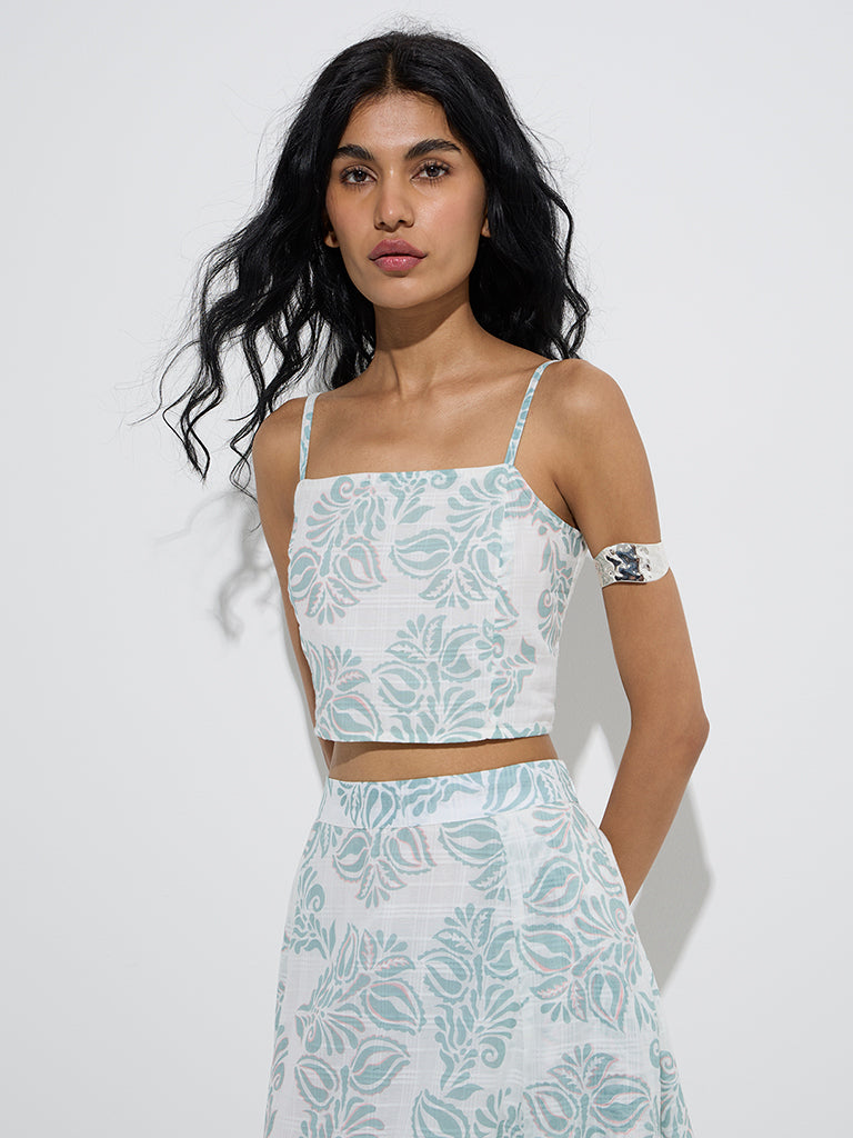 westisde Bombay Paisley Women's Sage Botanical Printed Cotton Top for Everyday Front View