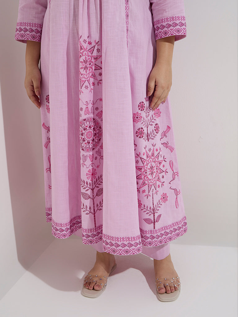 Diza Lilac Tribal-Inspired Cotton A-Line Kurta