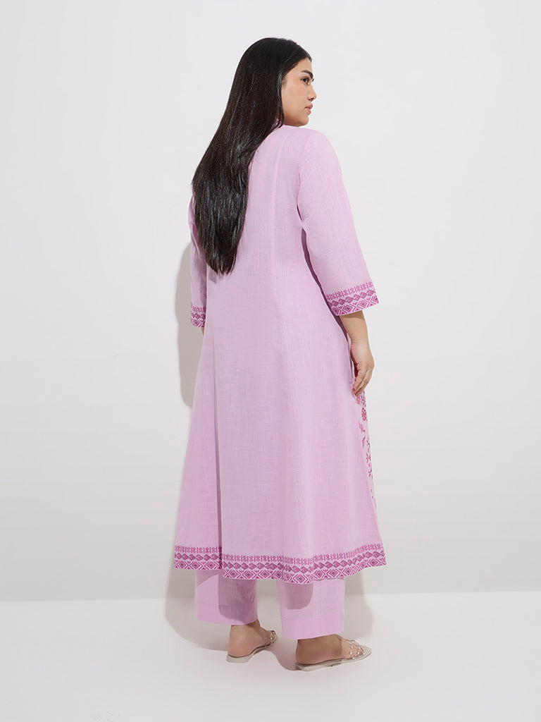Diza Lilac Tribal-Inspired Cotton A-Line Kurta