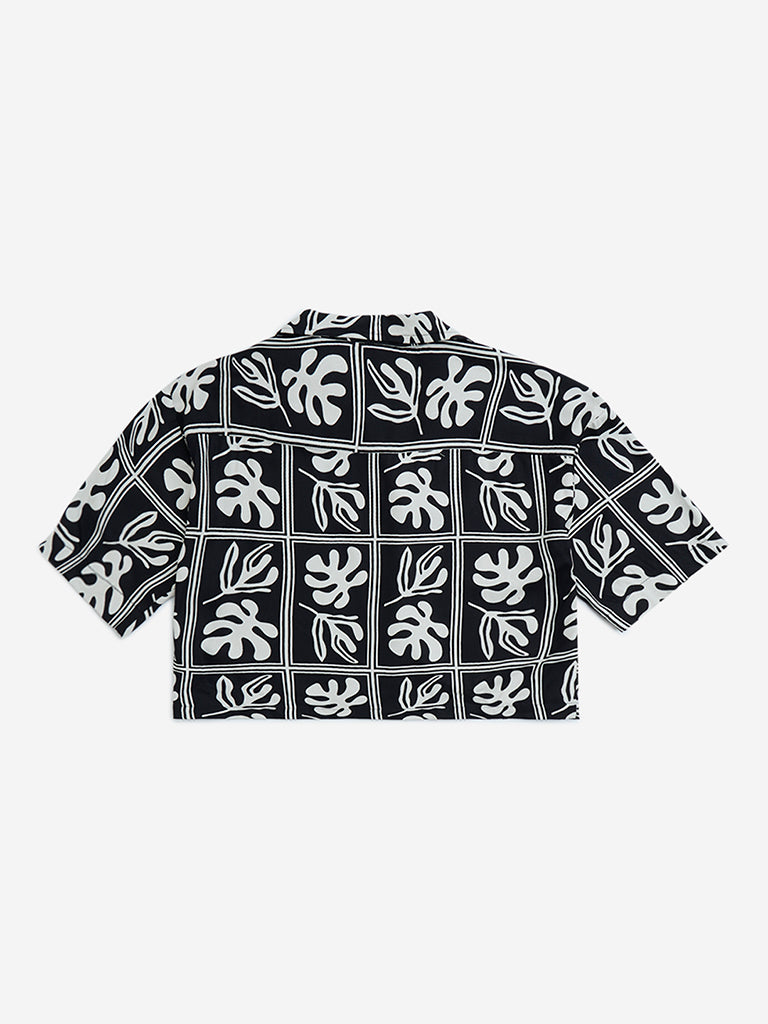 westisde Y&F Girls' Kids Black Leaf Printed Shirt for Casual Wear Back View