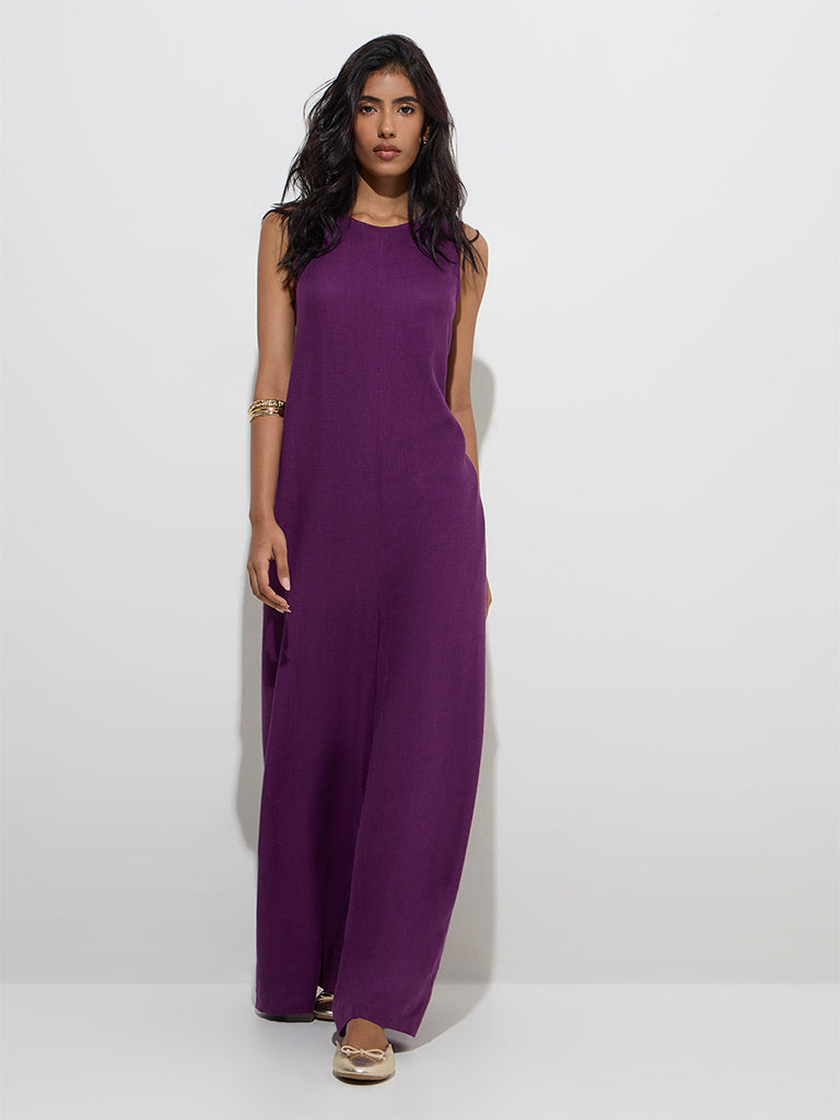 LOV Purple Solid Jumpsuit