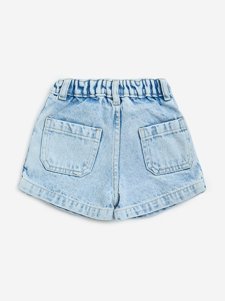 HOP Kids Light Blue High-Rise Denim Shorts
