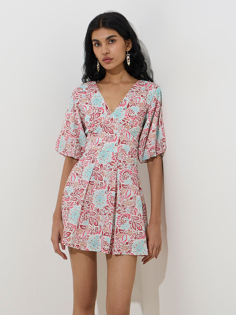 Bombay Paisley Dark Pink Floral Cotton A-Line Dress