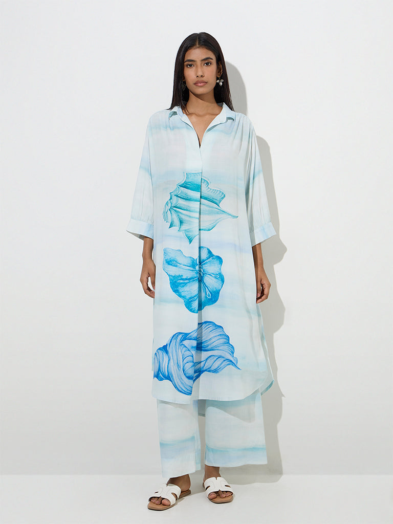 Utsa Light Blue Tie-Dye Design Palazzos