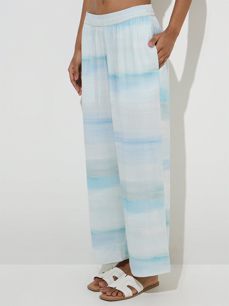 Utsa Light Blue Tie-Dye Design Palazzos