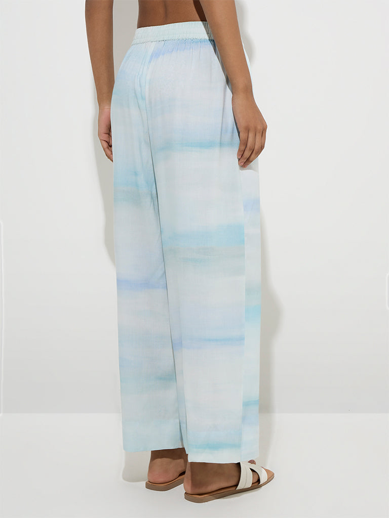 Utsa Light Blue Tie-Dye Design Palazzos
