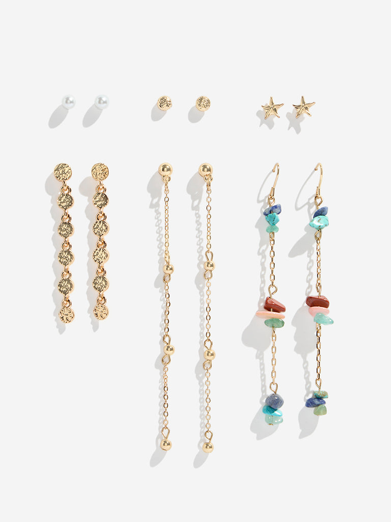 Westside Accessories Multicolour Studs and Dangler Earrings Set - Pack of 6
