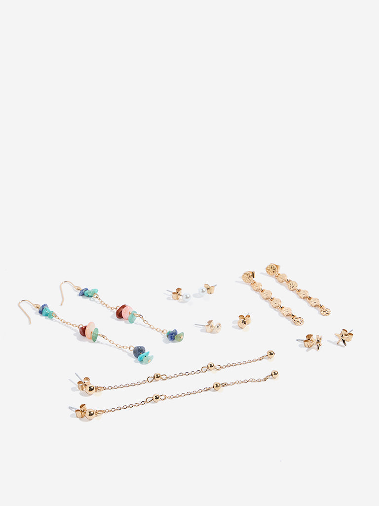 Westside Accessories Multicolour Studs and Dangler Earrings Set - Pack of 6