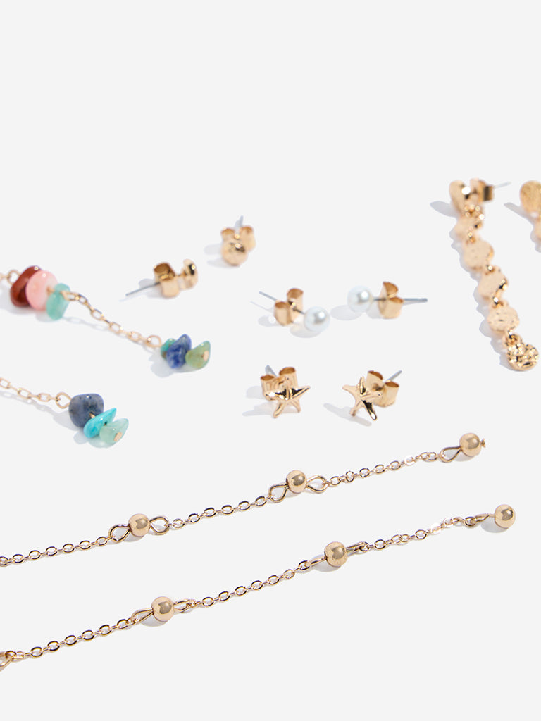 Westside Accessories Multicolour Studs and Dangler Earrings Set - Pack of 6