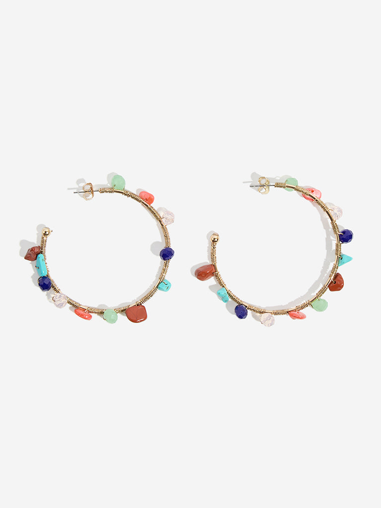 Westside Accessories Multicolour Gemstones Wrapped Hoop Earrings