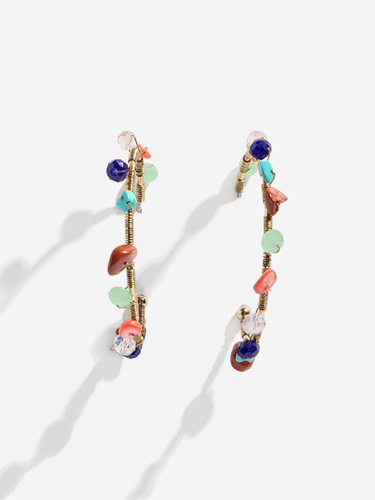 Westside Accessories Multicolour Gemstones Wrapped Hoop Earrings