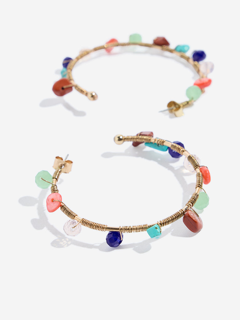 Westside Accessories Multicolour Gemstones Wrapped Hoop Earrings