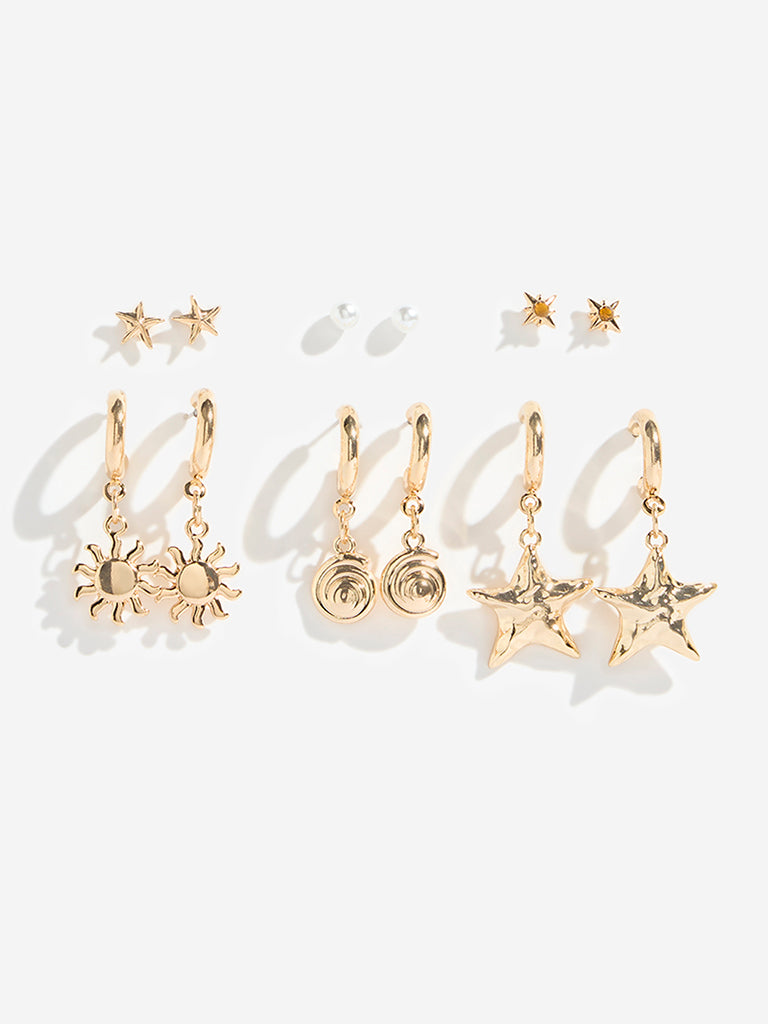 Westside Accessories Gold Studs & Hoops Earrings - Pack of 6