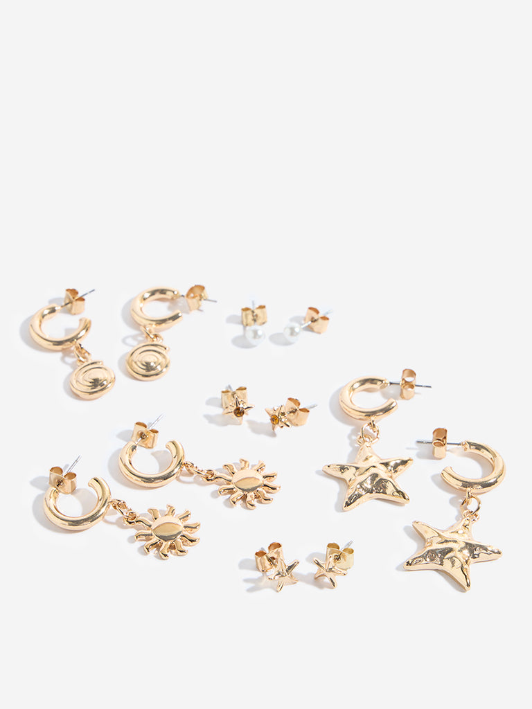Westside Accessories Gold Studs & Hoops Earrings - Pack of 6