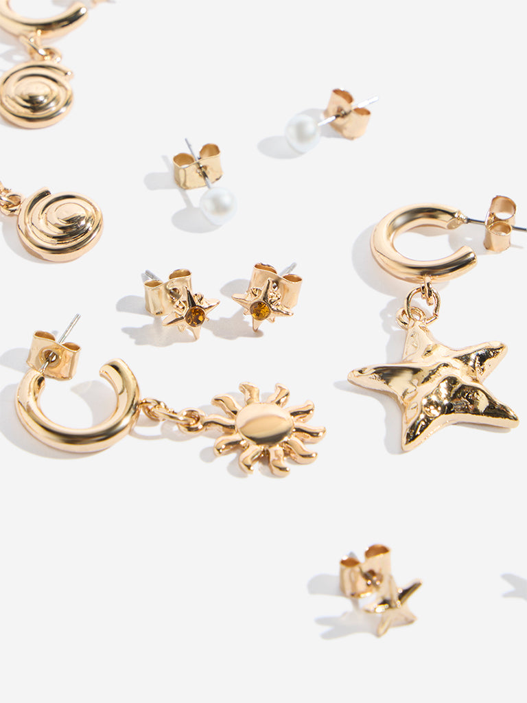 Westside Accessories Gold Studs & Hoops Earrings - Pack of 6
