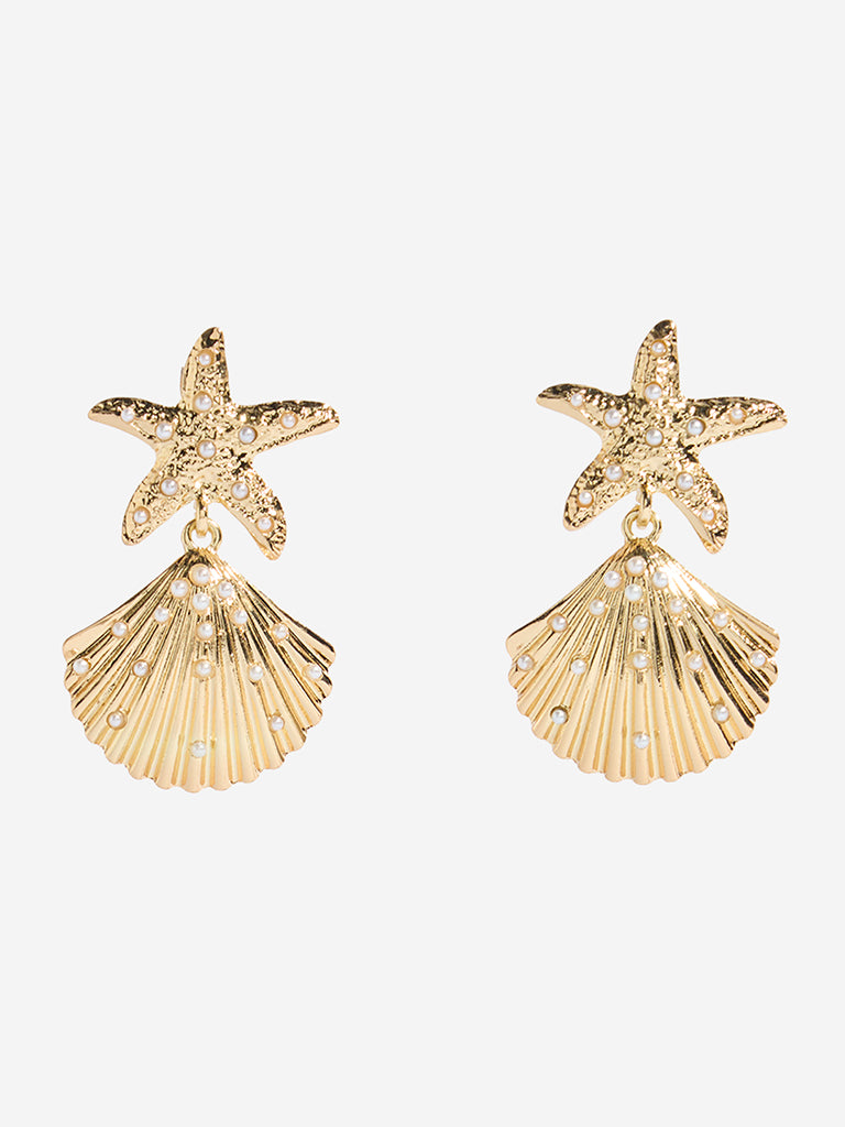 Westside Accessories Gold Starfish and Shell Earrings