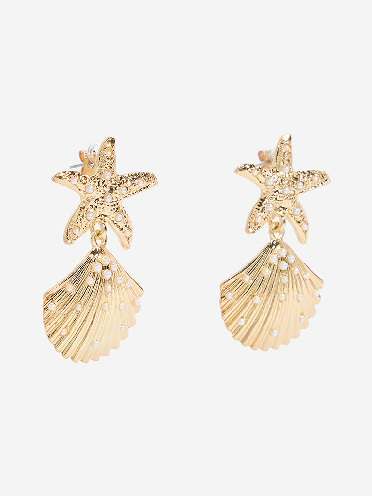 Westside Accessories Gold Starfish and Shell Earrings