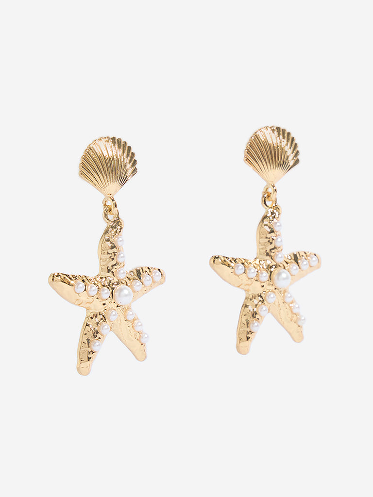 Westside Accessories Gold Small Starfish and Shell Earrings