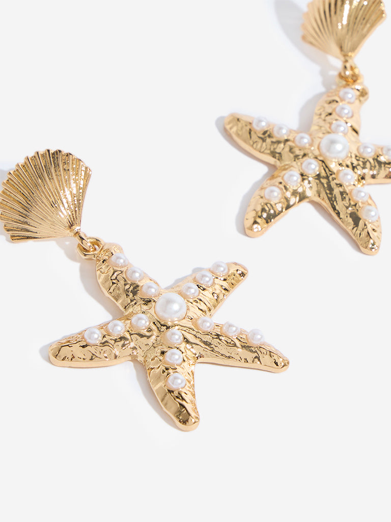 Westside Accessories Gold Small Starfish and Shell Earrings