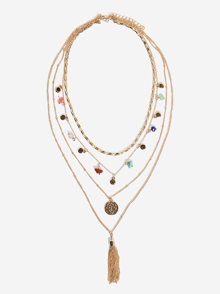 Westside Accessories Gold Gemstones-Detailed 4-Layer Necklace