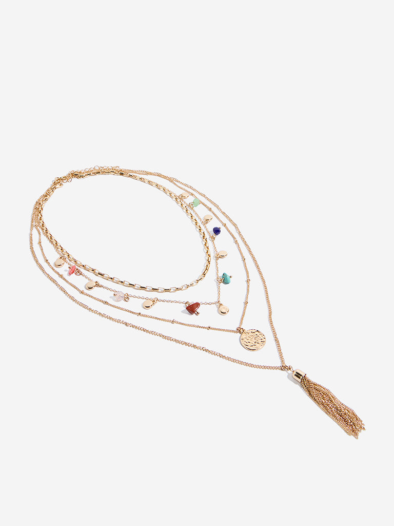 Westside Accessories Gold Gemstones-Detailed 4-Layer Necklace