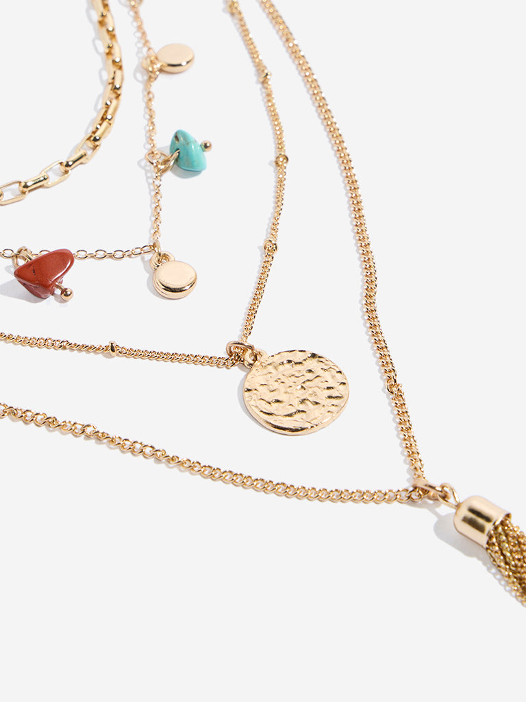 Westside Accessories Gold Gemstones-Detailed 4-Layer Necklace