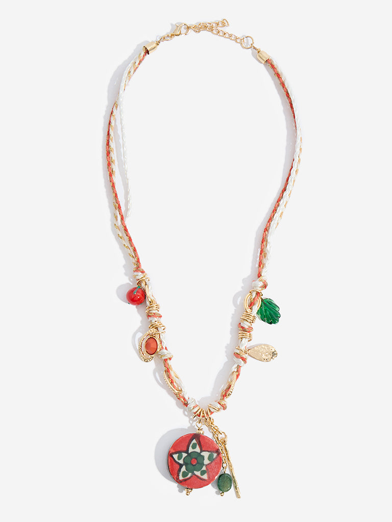 Westside Accessories Red Cord Charm Necklace