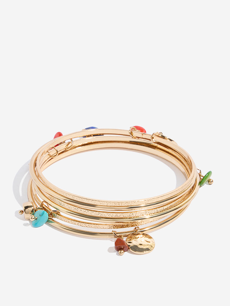 Westside Accessories Gold Gemstones-Detailed Bangles Set - Pack of 6