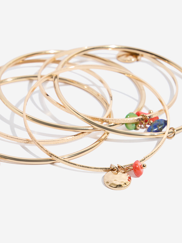 Westside Accessories Gold Gemstones-Detailed Bangles Set - Pack of 6