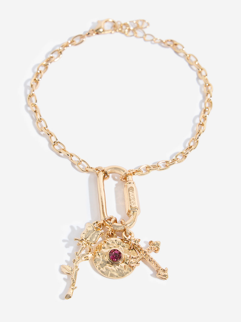 Westside Accessories Gold Multi Charm Chain Bracelet Set - Pack of 2