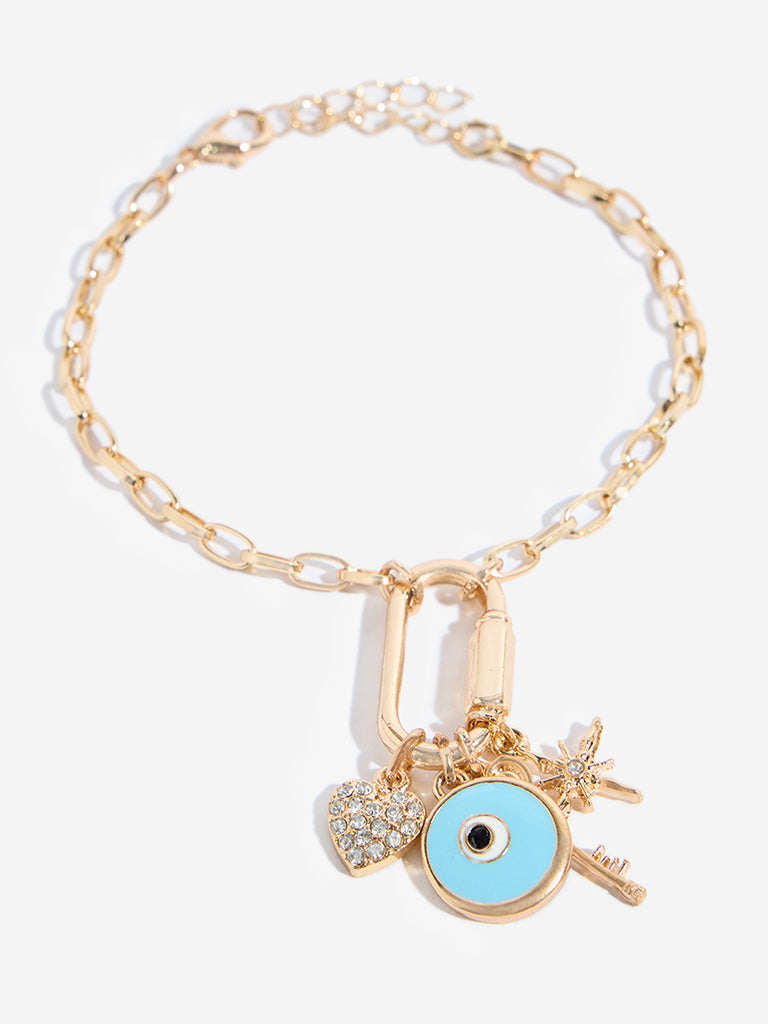 Westside Accessories Gold Multi Charm Chain Bracelet Set - Pack of 2