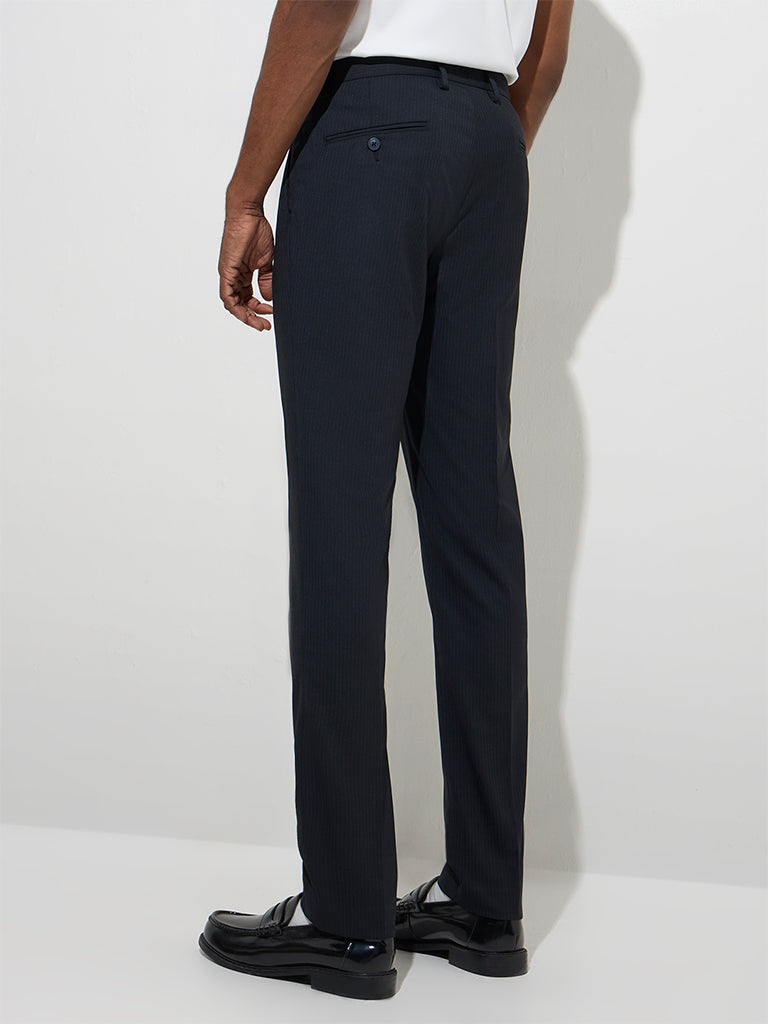 WES Formals Navy Ultra-Slim Fit Mid-Rise Trousers