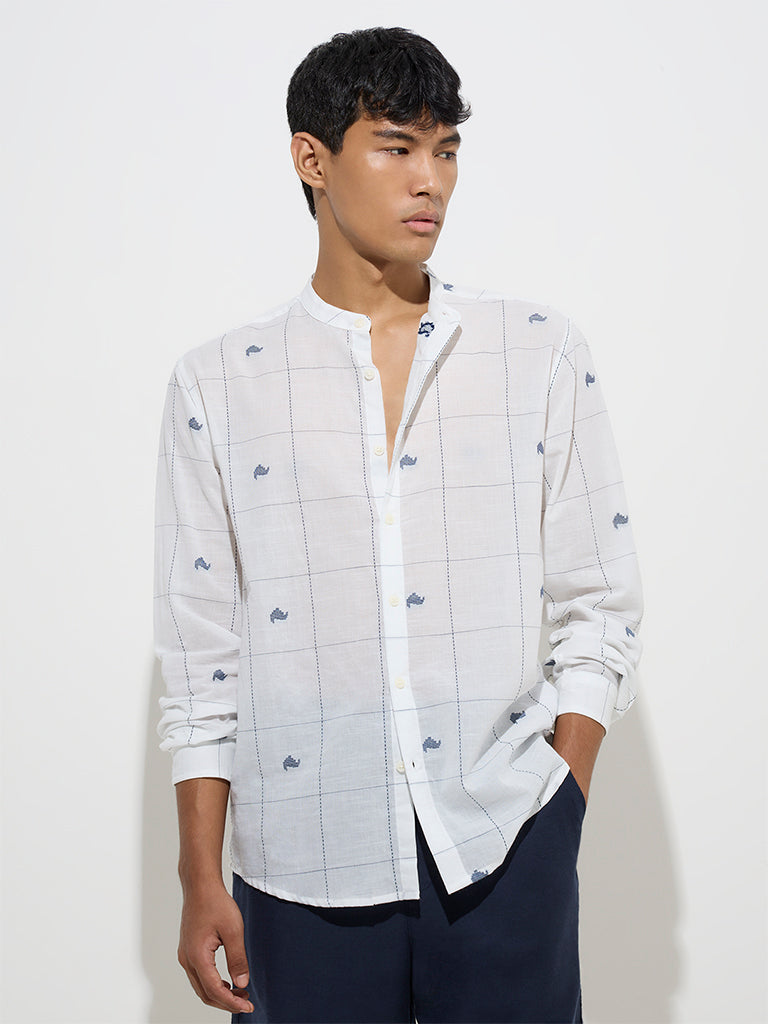 ETA White Checkered Relaxed-Fit Cotton Shirt