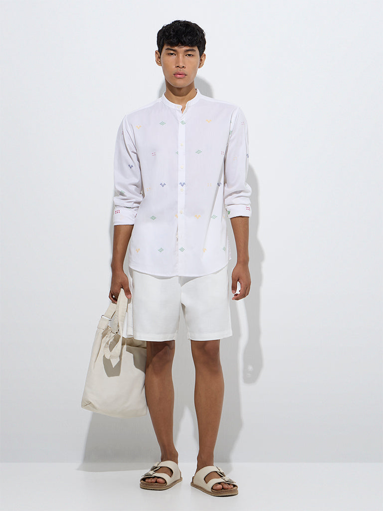 Westside ETA Men's White Printed Relaxed-Fit Cotton Shirt for Casual Wear Full Model View