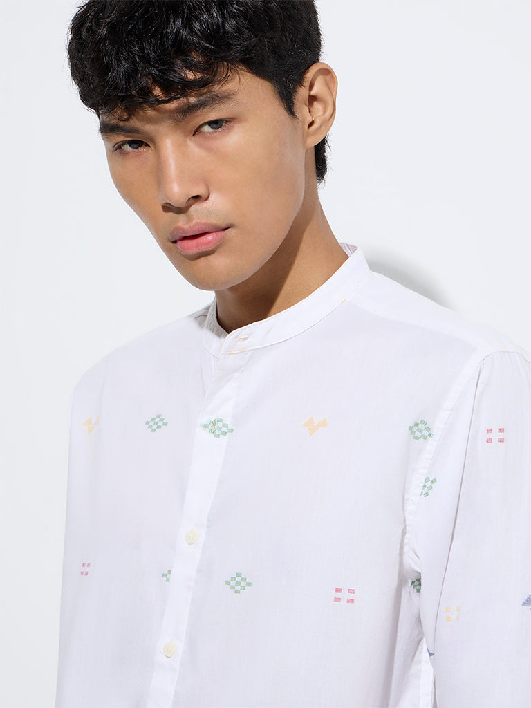 Westside ETA Men's White Printed Relaxed-Fit Cotton Shirt for Casual Wear Zoom View