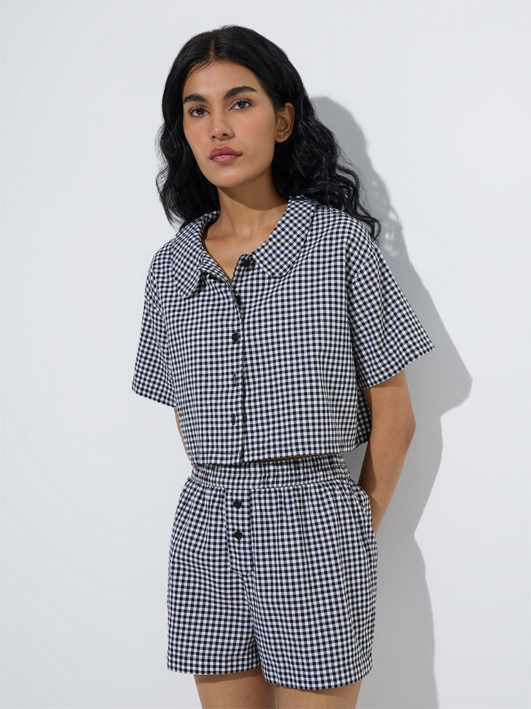 westisde Superstar Women's Black Gingham Checkered Cotton Shirt for Casual Wear Front View