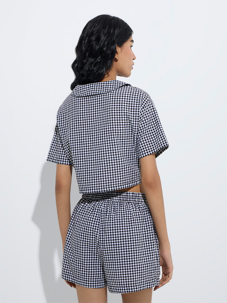westisde Superstar Women's Black Gingham Checkered Cotton Shirt for Casual Wear Back View