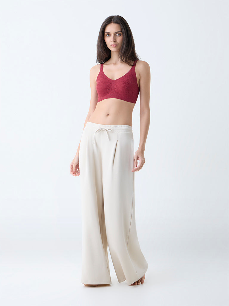 Wunderlove Red Floral Lace Design Invisible Padded Bra