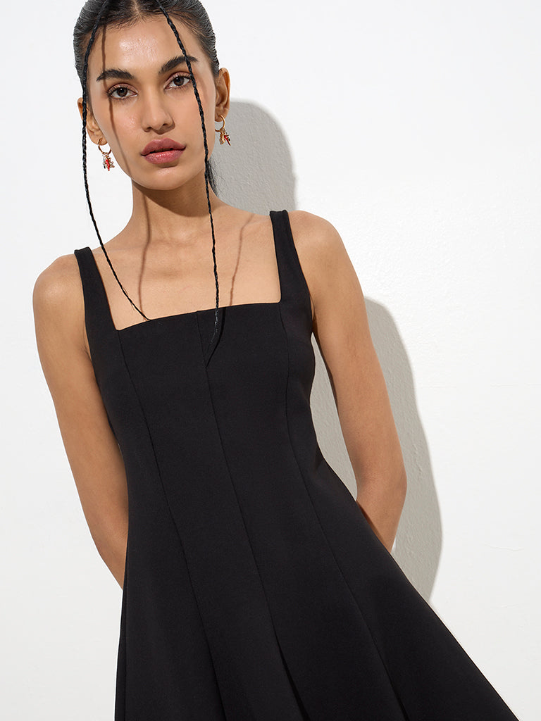 Nuon Black Solid A-Line Dress