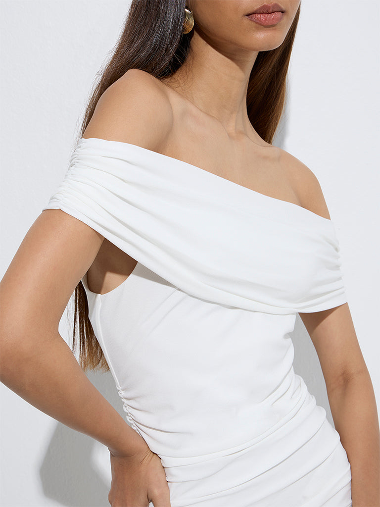 Nuon White Ruched Bodycon Dress