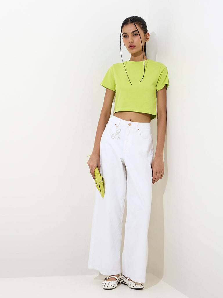 Nuon Lime Solid Cotton-Blend T-Shirt