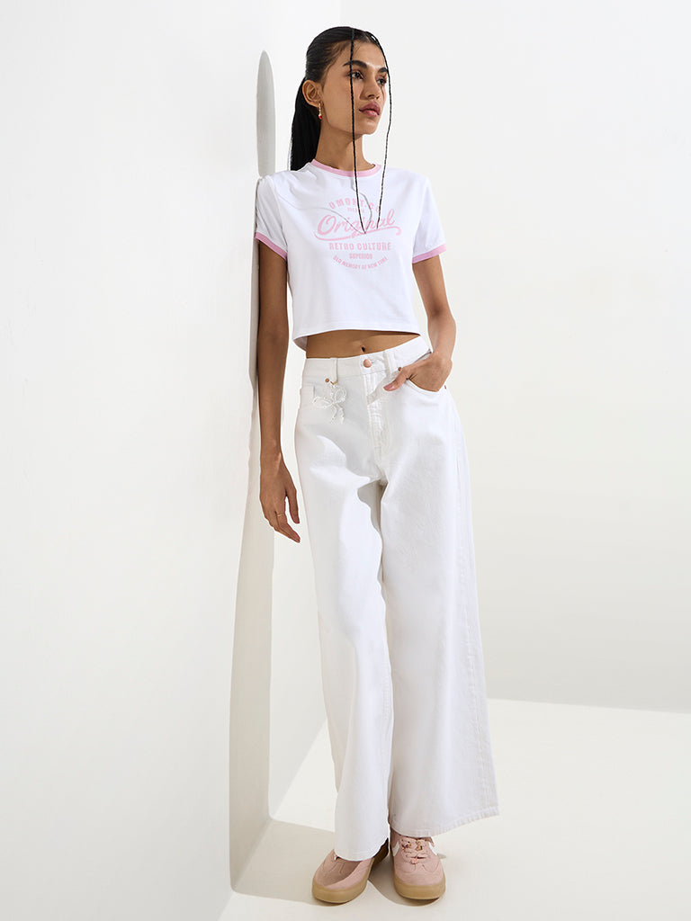 Nuon White Text Design Cotton-Blend T-Shirt